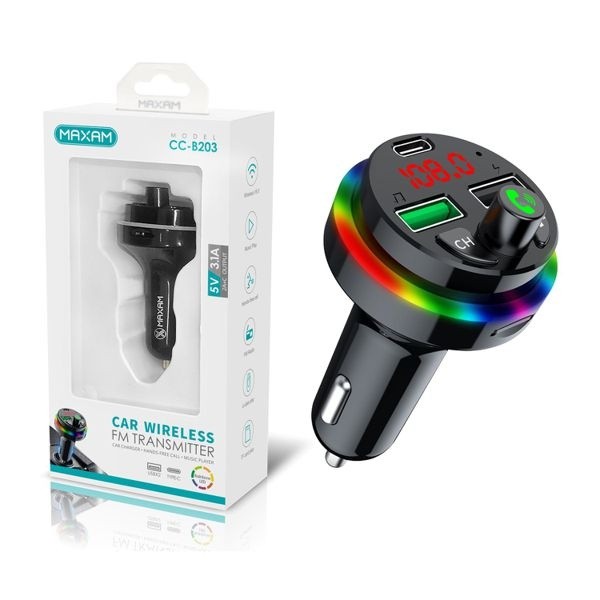 Cargador de reproducción Bluetooth para coche 2USB/3.1A con luz de color CC-B203