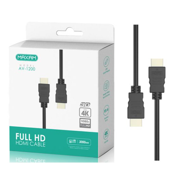 N90 AV-1200 MAXAM Cable HDMI Negro V1.4 3M 4K/30HZ