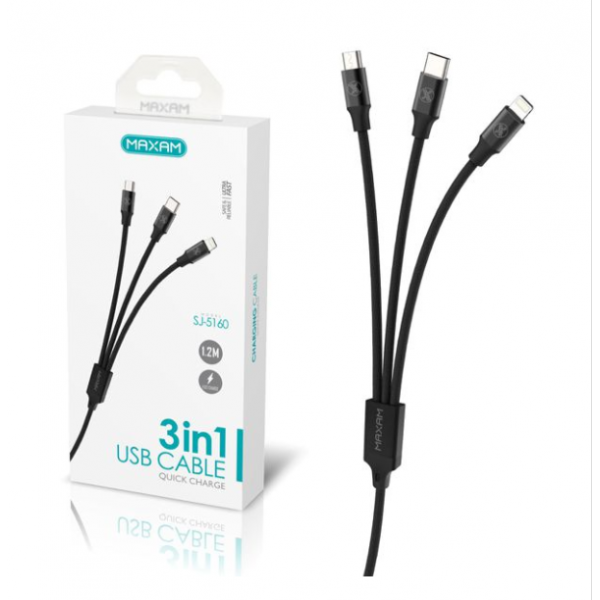 N251 Cable De Datos 3 En 1 Lightning / Micro USB / Tipo C de 2A / SJ-5160 / MAXAM