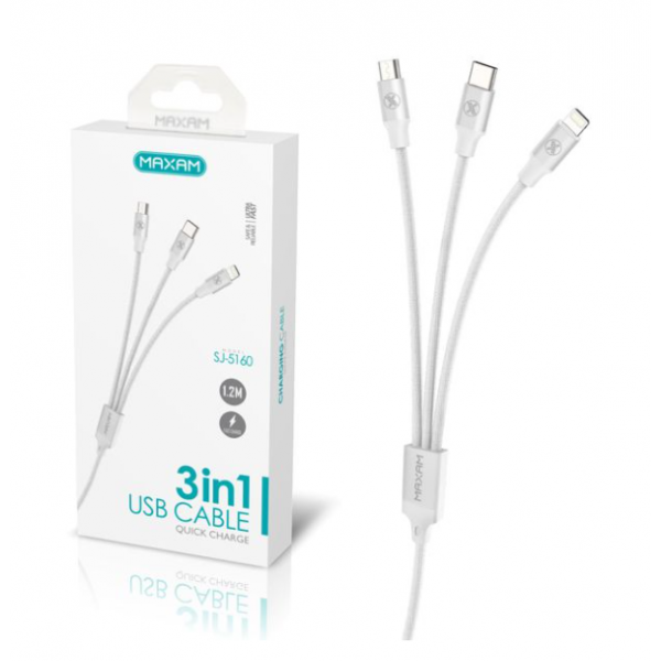 N251 Cable De Datos 3 En 1 Lightning / Micro USB / Tipo C de 2A / SJ-5160 / MAXAM