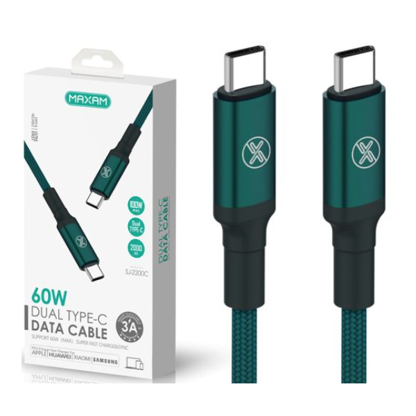 N251.1 Cable De Carga Tipo C a Tipo C Verde De 60W 3A De 2M/ SJ-2200C/ MAXAM