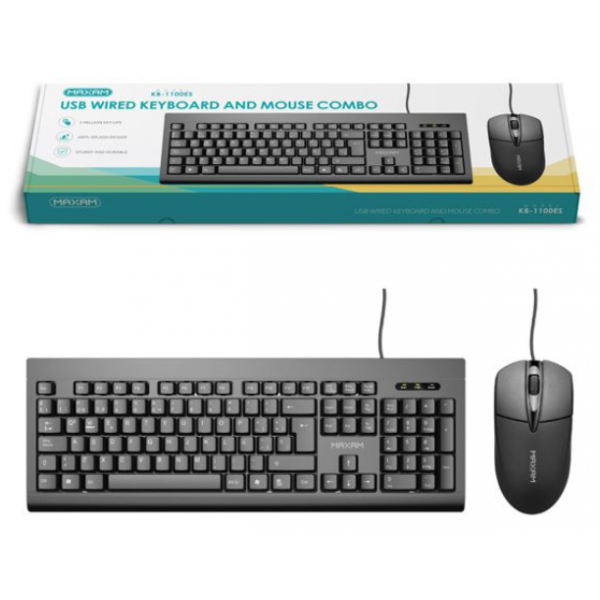 KB-1100ES Combo De Teclado Con Ratón USB Negro Con Cable