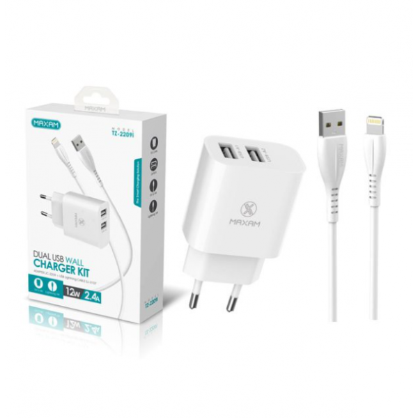 N58 TZ-2209i Cargador Completo Iphone DE 1M Con Dos Entradas USB DE 12W-2.4A /MAXAM