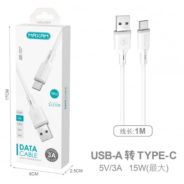 SJ-2109  Cable de datos  blanco TYPE-C de PVC 3A 1m