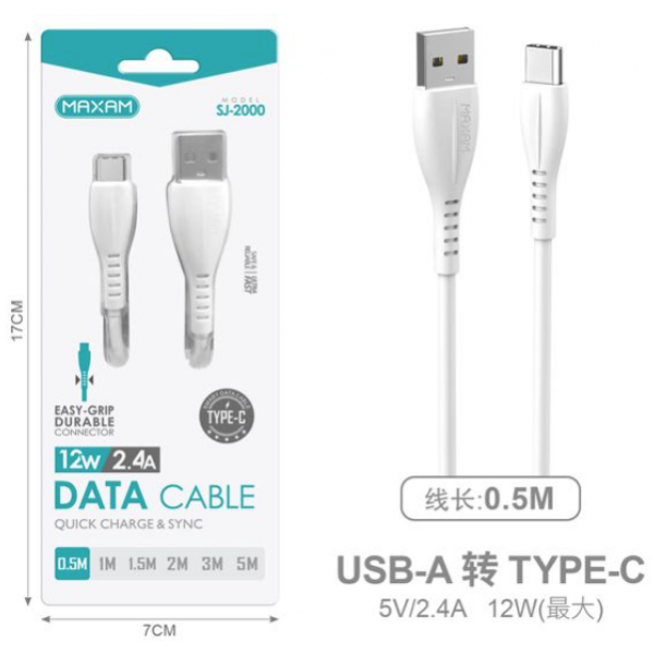 N189 SJ-2000 Cable De Carga 2.4A 0.5M Tipo C a USB Blanco