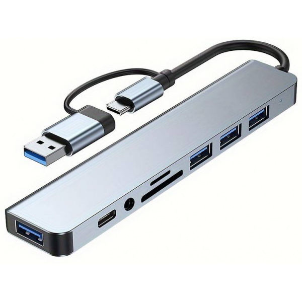 Adaptador de Hub USB - Expansión de Alta Velocidad 8 en 1 con Lector de Tarjetas SD/TF, para MacBook Pro/Air y Más